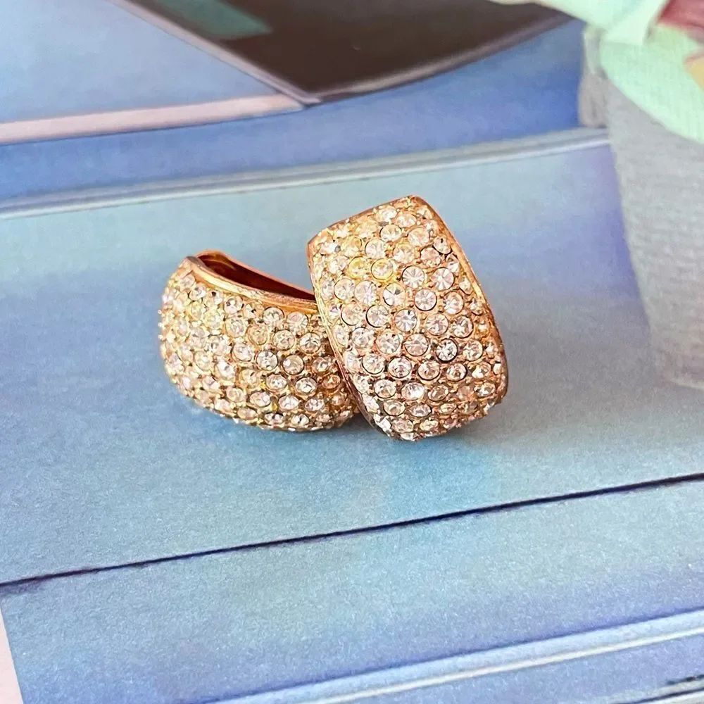 Roman Gold Crystal Pave Clip Earrings